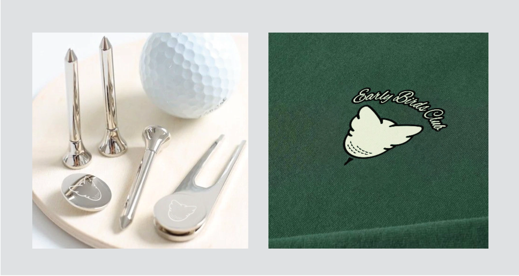 Early Birds Club pin and accessory mockups