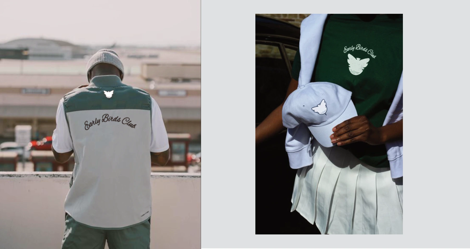 Early Birds Club identity on apparel